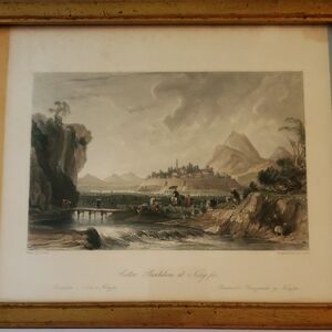 Scenic Landscape Art Print with Gold Frame Vintage 850